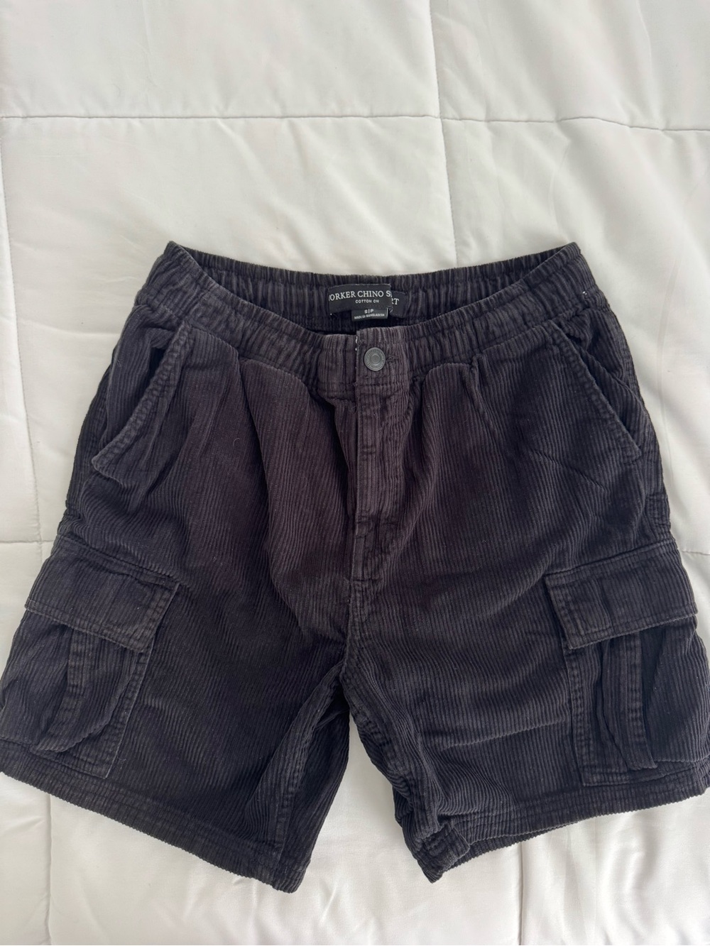 Cotton On Men's Cargo Shorts in Black Corduroy